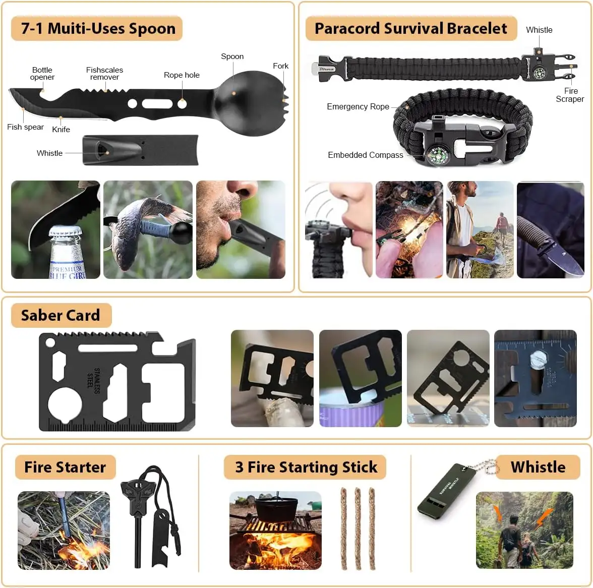 HIHEGD Survival Kit, 250Pcs Survival Gear First Aid Kit - 717basefu8l._ac_sl1200_